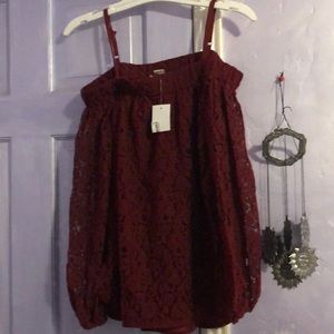 Burgundy lace off the shoulder top